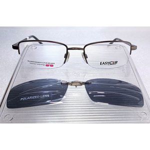 EasyClip Polarized Clip-on 1/2 Rim Eyeglasses Iridescent Bronze Silver 52-19-140